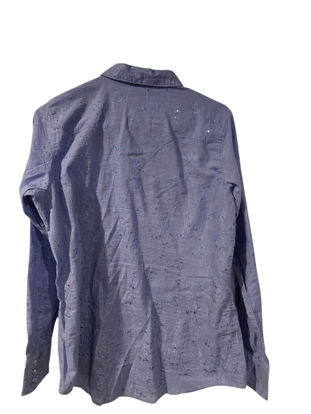 Ariat Blue Embroidered Eyelet Western Cowgirl Top Shirt Sz L - Picture 7 of 7